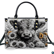 Highland Cow Leather Handbag Custom Cow Purse for Women Country Farm PU Leather Tote Gifts for Farmers Girls Mom Gift