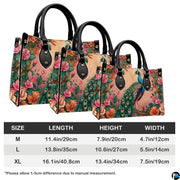 Three sizes of pink floral peacock handbag