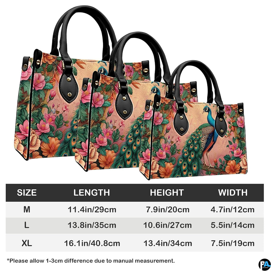 Three sizes of pink floral peacock handbag