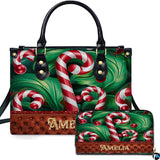 Holiday Candy Cane and Foliage Handbag and Matching Wallet