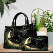 Black Cat Leather Bag – Vintage Cat Art Handbag, Stylish Animal-Themed Purse, Unique Gift for Cat Lovers