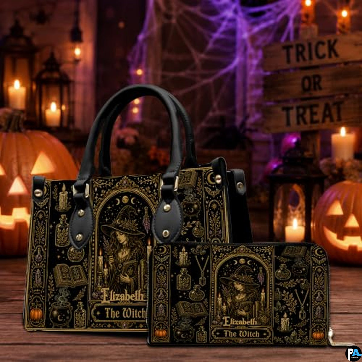 Personalized Witch Leather Bags, Halloween Purses For Women, Witch Art Bag, Spooky Halloween Purses, Holiday Gifts