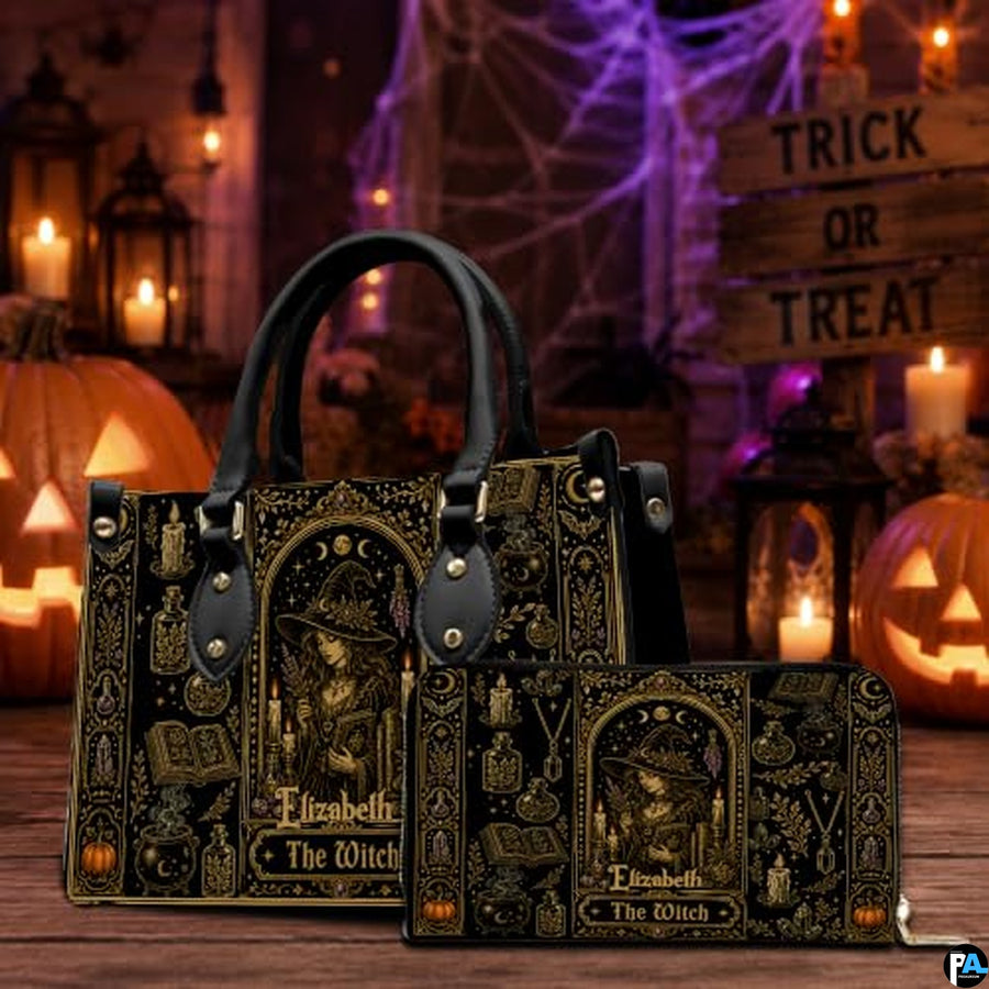 Personalized Witch Leather Bags, Halloween Purses For Women, Witch Art Bag, Spooky Halloween Purses, Holiday Gifts