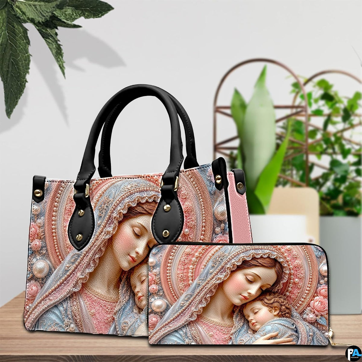 Back view of sleeping Madonna sacred art handbag