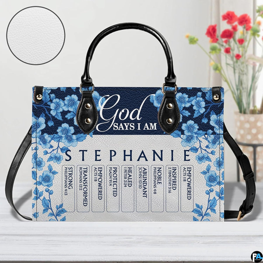 Front view of blue botanical floral pattern on light wooden tabletop with circular texture detail highlight.