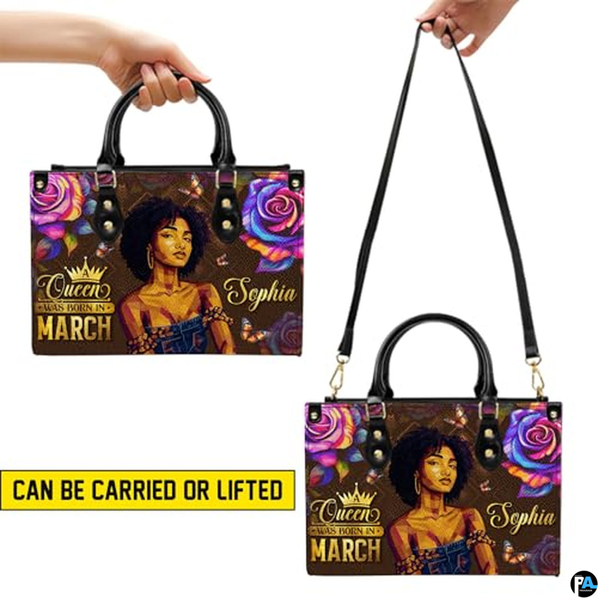 Personalized Black Women Leather Bag, Custom Name African Purses and Handbags Gifts for Mom Birthday Christmas Mothers Day