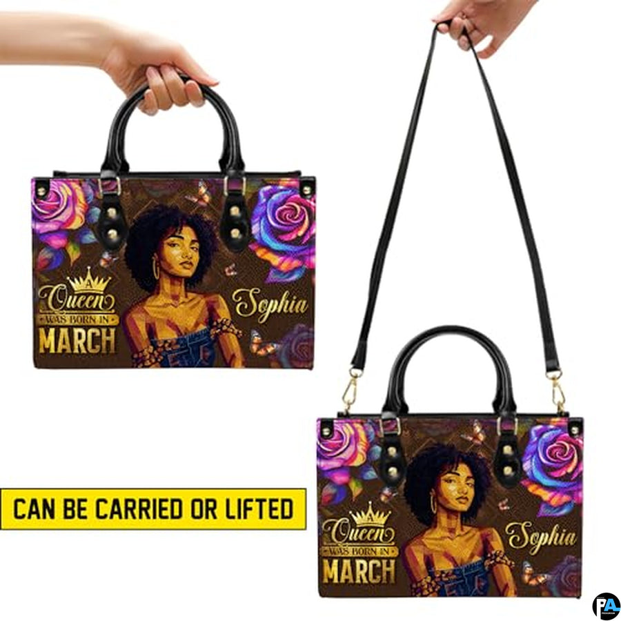 Personalized Black Women Leather Bag, Custom Name African Purses and Handbags Gifts for Mom Birthday Christmas Mothers Day