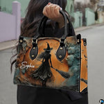 Personalized Halloween Leather Handbag – Custom Witch 3D Printing Effect Purses For Women – Spooky Gothic Shoulder Bag