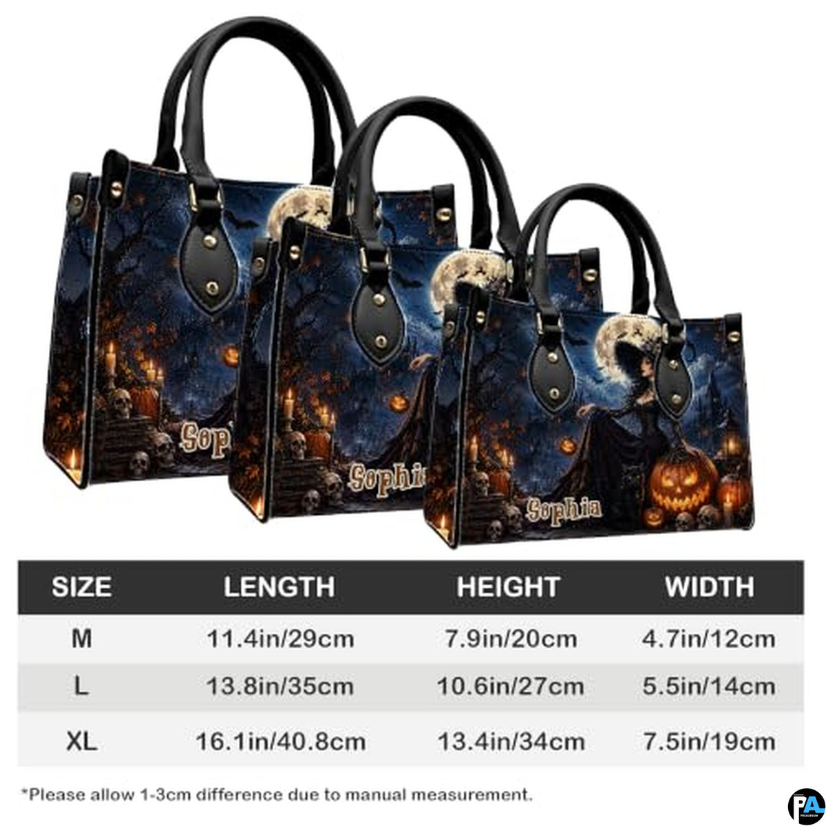 Personalized Bat Pumpkin Woman with a witch. Handbag