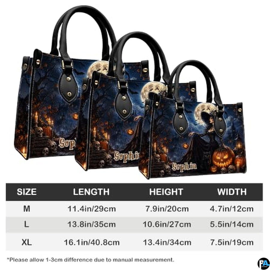 Personalized Bat Pumpkin Woman with a witch. Handbag