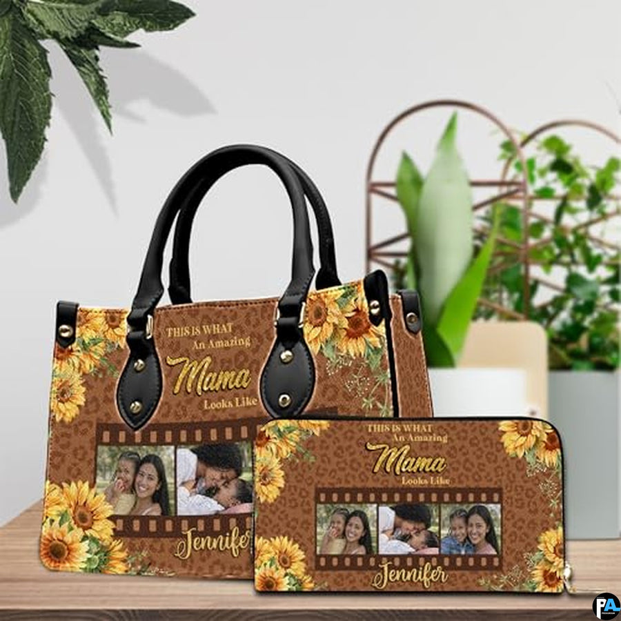 Personalized Leather Tote Bag and Purse for Mom Grandma, Custom Name Tote Bag, Birthday Gift for Mother, Grandma Gift Idea