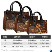 Infographic displaying hardware fixtures, carrying straps, and zipper detailing of devotional handbag.