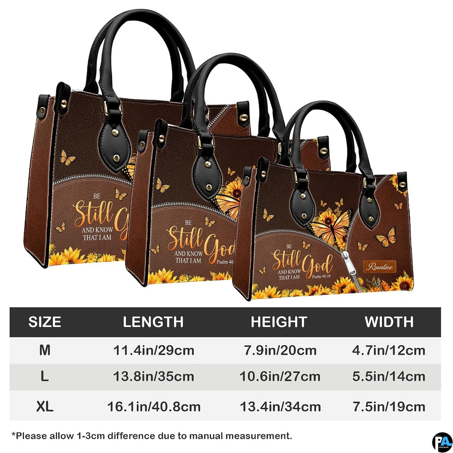 Infographic displaying hardware fixtures, carrying straps, and zipper detailing of devotional handbag.