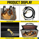 Detailed view of metal hardware, detachable strap, and interior for devotional handbag