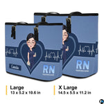 Sizing diagram displaying Large and X Large dimensions for the Denim Blue Clinician Tote Handbag.