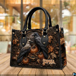 Personalized Halloween Gothic Leather Handbag Custom Raven Black Cat Purse Dark Fantasy Shoulder Bag Gift for Women
