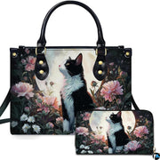 Black Cat Leather Bag – Vintage Cat Art Handbag, Stylish Animal-Themed Purse, Unique Gift for Cat Lovers