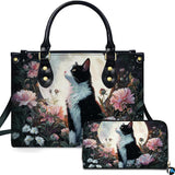 Personalized Black and White Cat Moonlit Garden Handbag for Cat Lovers