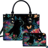 Black Cat Flowers Art Magical Night Garden Botanical Design