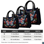 Size comparison chart detailing dimensions for medium, large, and extra-large handbags.