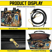 Four-panel collage demonstrating corner fixtures, shoulder strap, top slider, and interior cavity.