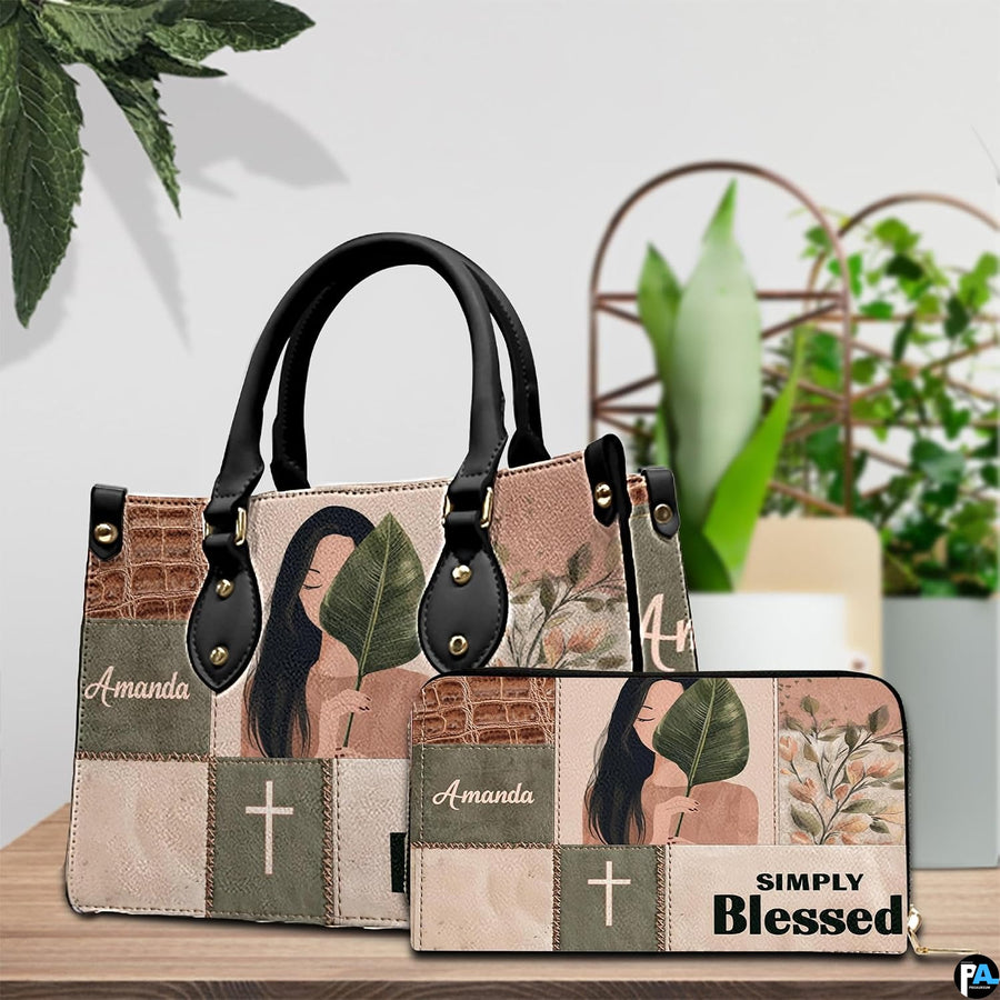 Detailed view of boho portrait handbag showing handle hardware and crisp collage panel boundaries.