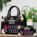 Mothers Day Gift Leather Bag- Personalized Grandmas Purse With Grandkids Names, Grandma Handbag Birthday Gifts For Mom Women
