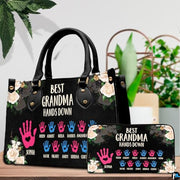 Mothers Day Gift Leather Bag- Personalized Grandmas Purse With Grandkids Names, Grandma Handbag Birthday Gifts For Mom Women