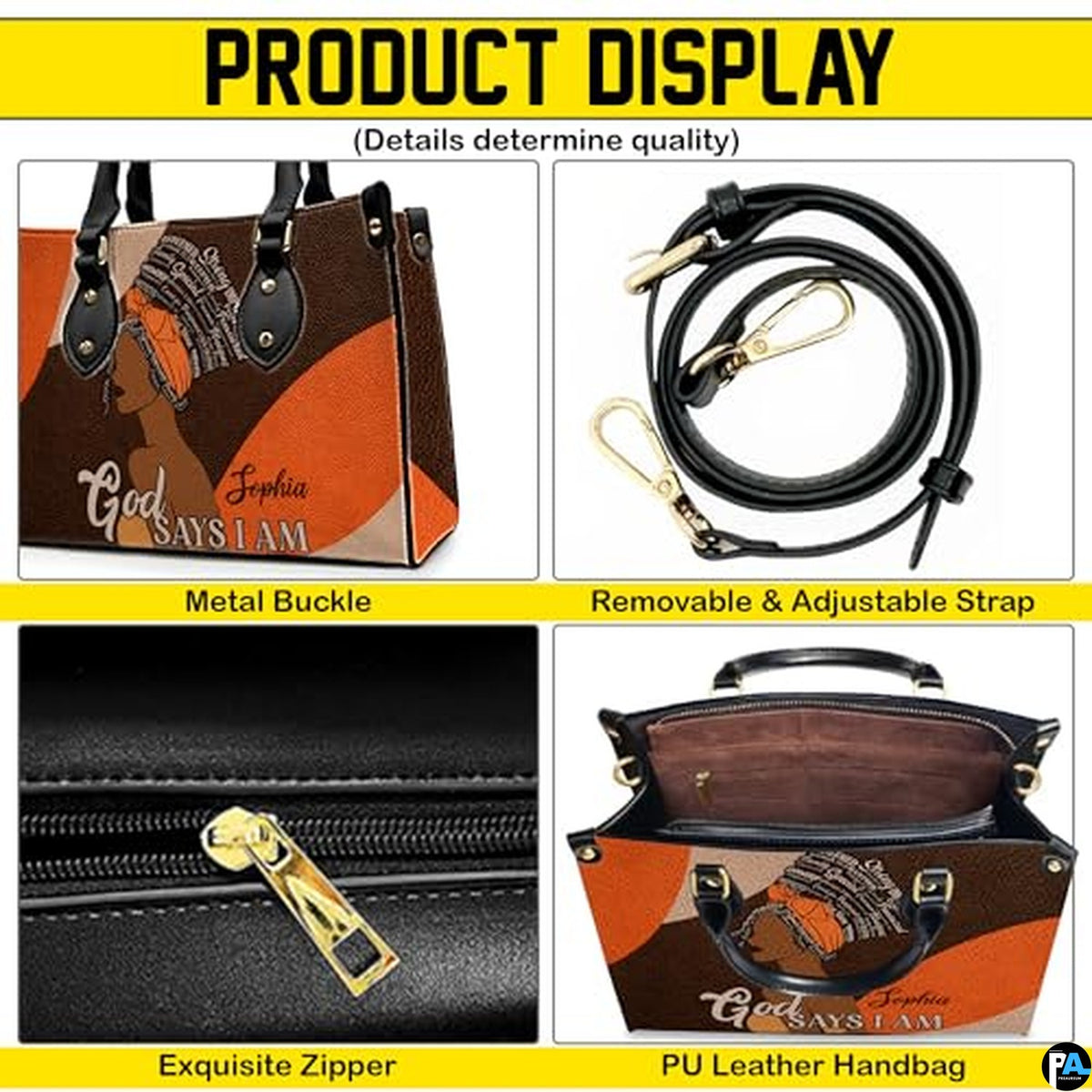 Personalized African American Leather Bag, African Purse, Gifts for Black Girl Women, Black History Handbags