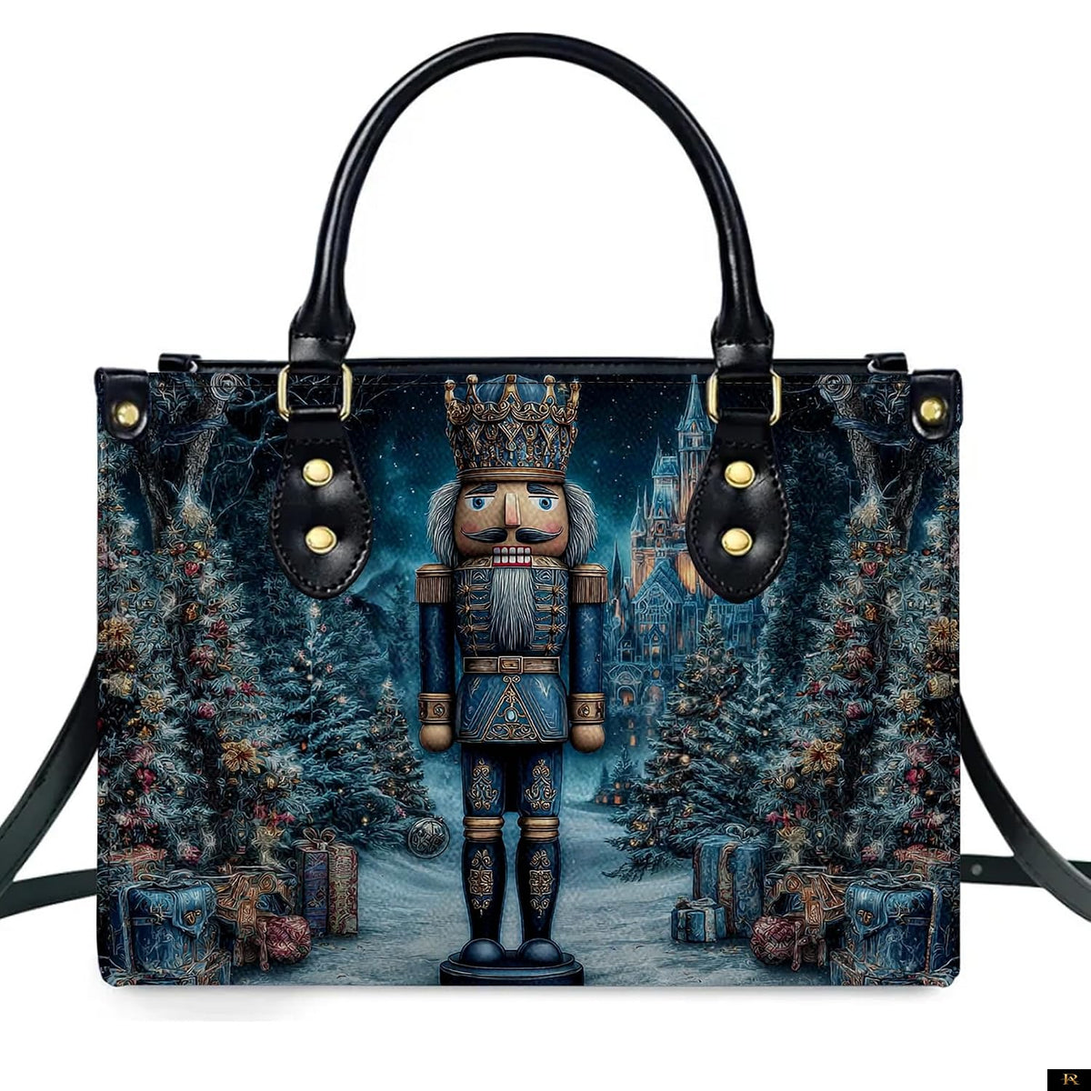 PREAUREUM "Santa, Snowman & Nutcracker Prints Festive Purse" Personalized Christmas Leather Handbag