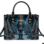 PREAUREUM "Santa, Snowman & Nutcracker Prints Festive Purse" Personalized Christmas Leather Handbag
