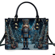 PREAUREUM "Santa, Snowman & Nutcracker Prints Festive Purse" Personalized Christmas Leather Handbag