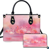 Pastel Watercolor Flamingo Flock Handbag & Wallet Set