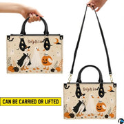 Personalized Halloween Gothic Leather Handbag Custom Raven Black Cat Purse Dark Fantasy Shoulder Bag Gift for Women