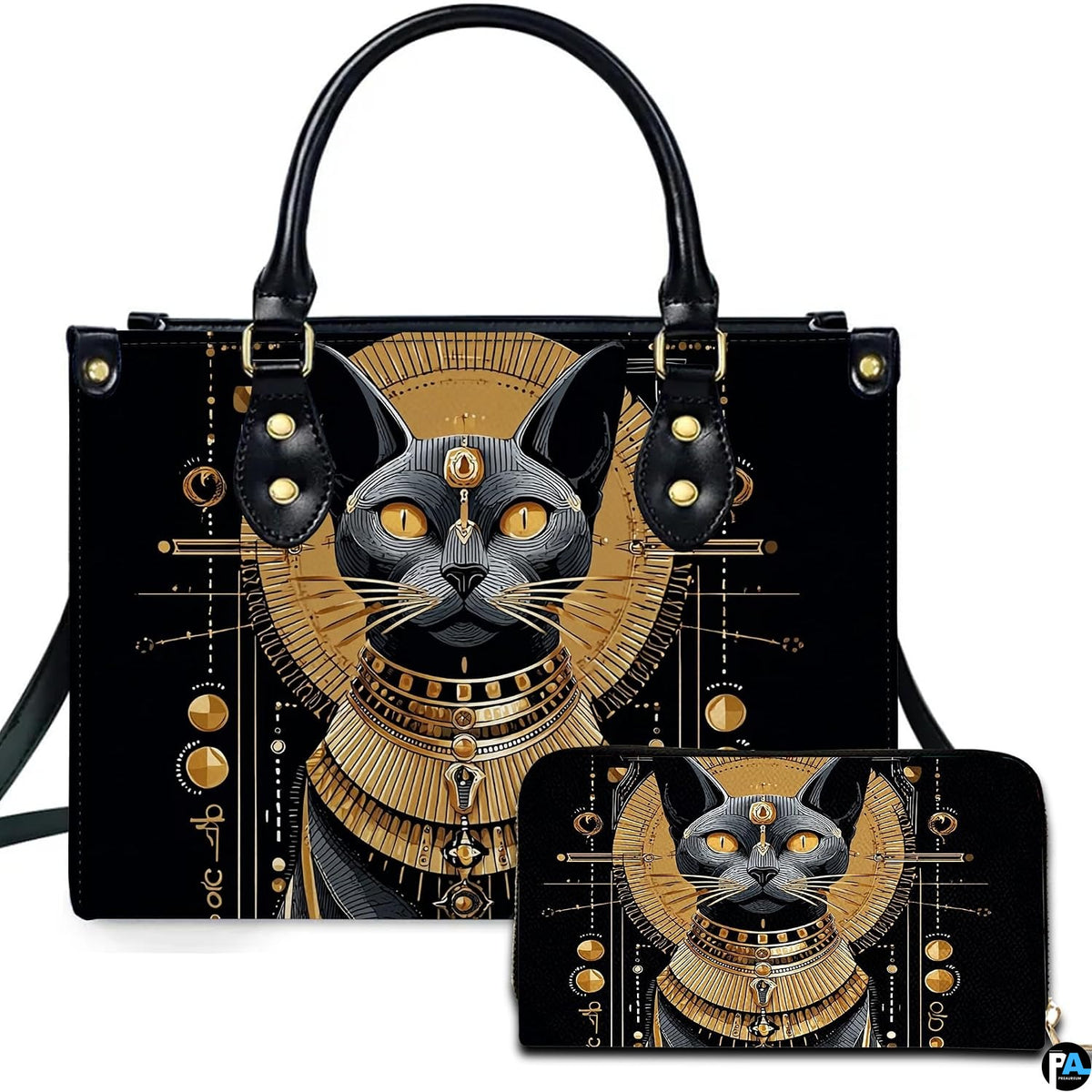 Black Cat Leather Bag – Vintage Cat Art Handbag, Stylish Animal-Themed Purse, Unique Gift for Cat Lovers