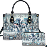 Winter Blue Snowman Family Handbag and Wallet Set