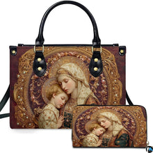 Custom Catholic Virgin Mary Leather Bag, Personalized Name Handbags and Purses for Christian Women Religious Bag Gifts