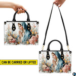 Product details graphic showing black top handles, detachable shoulder strap, and interior compartment.