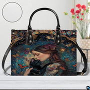 Black Cat Leather Bag – Vintage Cat Art Handbag, Stylish Animal-Themed Purse, Unique Gift for Cat Lovers