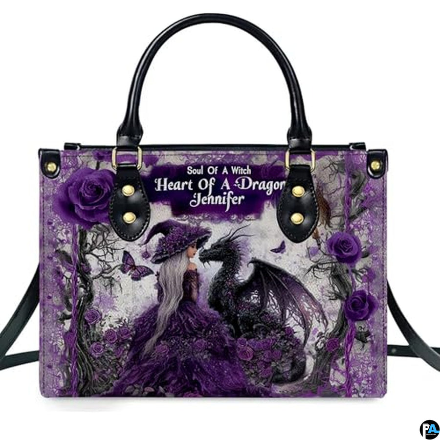 Personalized Purple Witch and Dragon Art Handbag