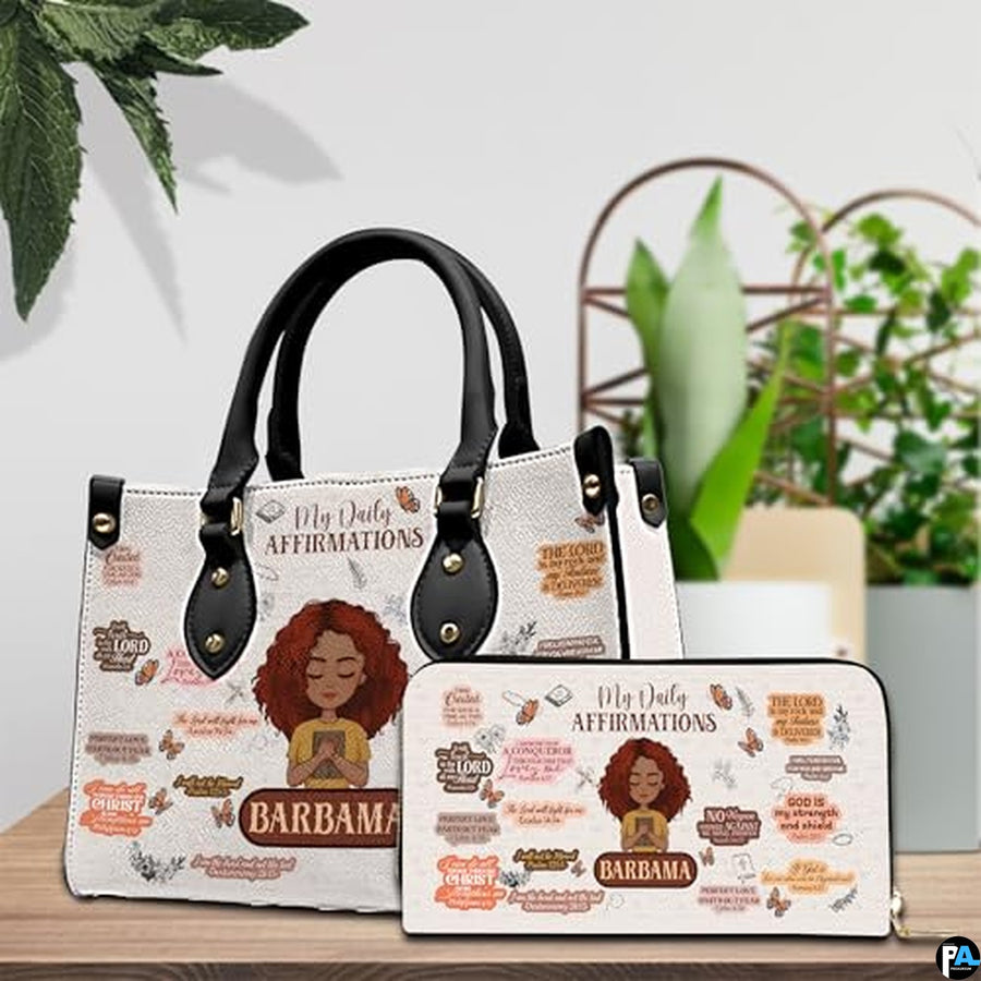 Personalized Leather Handbag for Black Women, Custom African Purse Bag Set, Birthday Meaningful Gifts for Mom, Friend