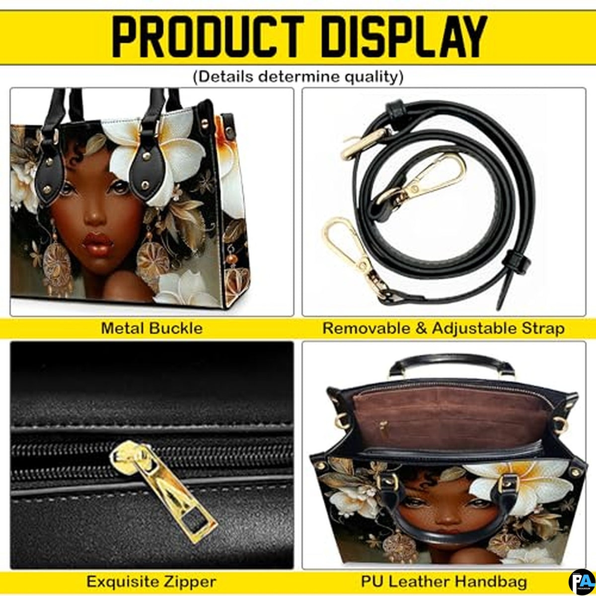 Personalized Black Women Leather Bag, Custom Name African Purses and Handbags Gifts for Mom Birthday Christmas Mothers Day