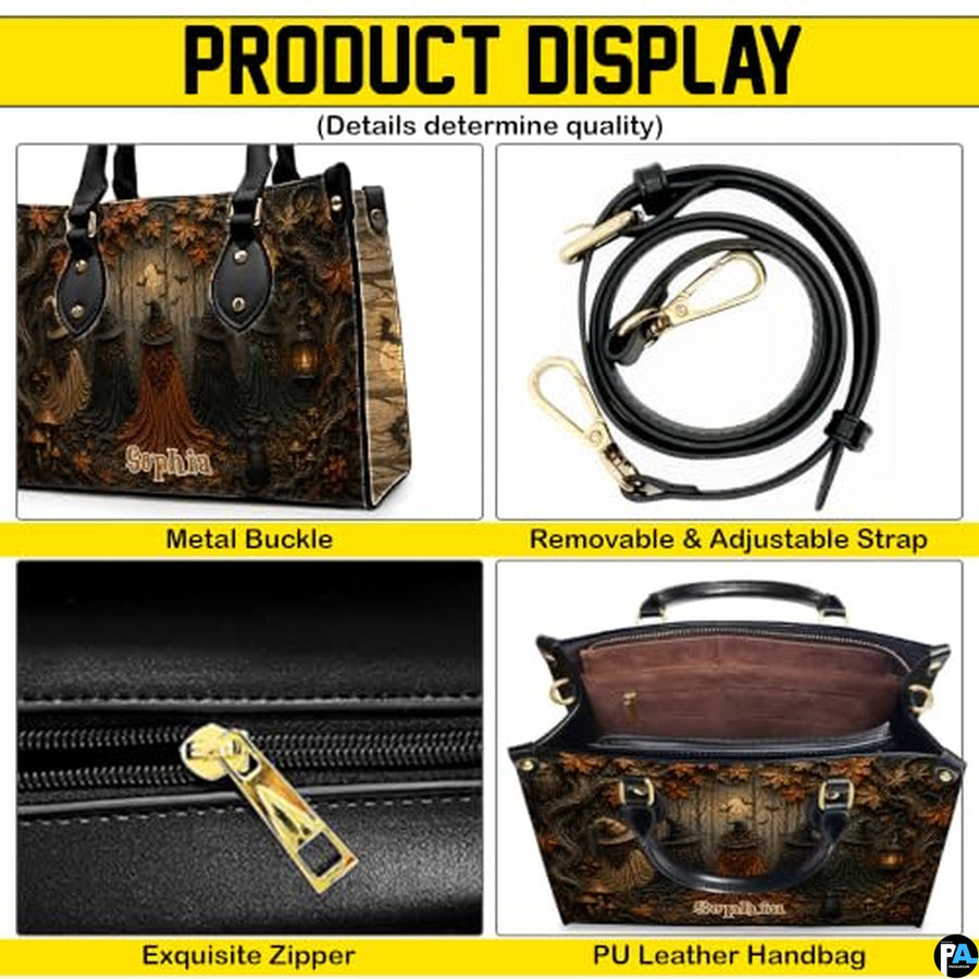 Personalized Witch Handbag with Purse, Custom Name Gothic Leather Bag Set for Women, Halloween Shoulder Bag, Witch Gift