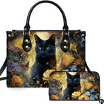 Black Cat Leather Bag – Vintage Cat Art Handbag, Stylish Animal-Themed Purse, Unique Gift for Cat Lovers