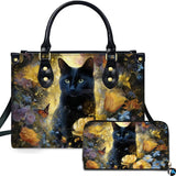 Floral Garden Black Cat Handbag and Wallet Set