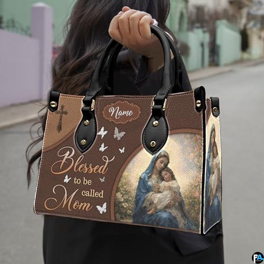 Personalized Leather Tote Bag and Purse for Mom Grandma, Custom Name Tote Bag, Birthday Gift for Mother, Grandma Gift Idea