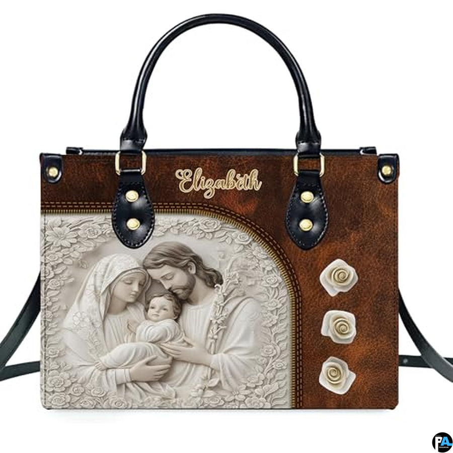 Custom Catholic Virgin Mary Leather Bag, Personalized Name Handbags and Purses for Christian Women Religious Bag Gifts
