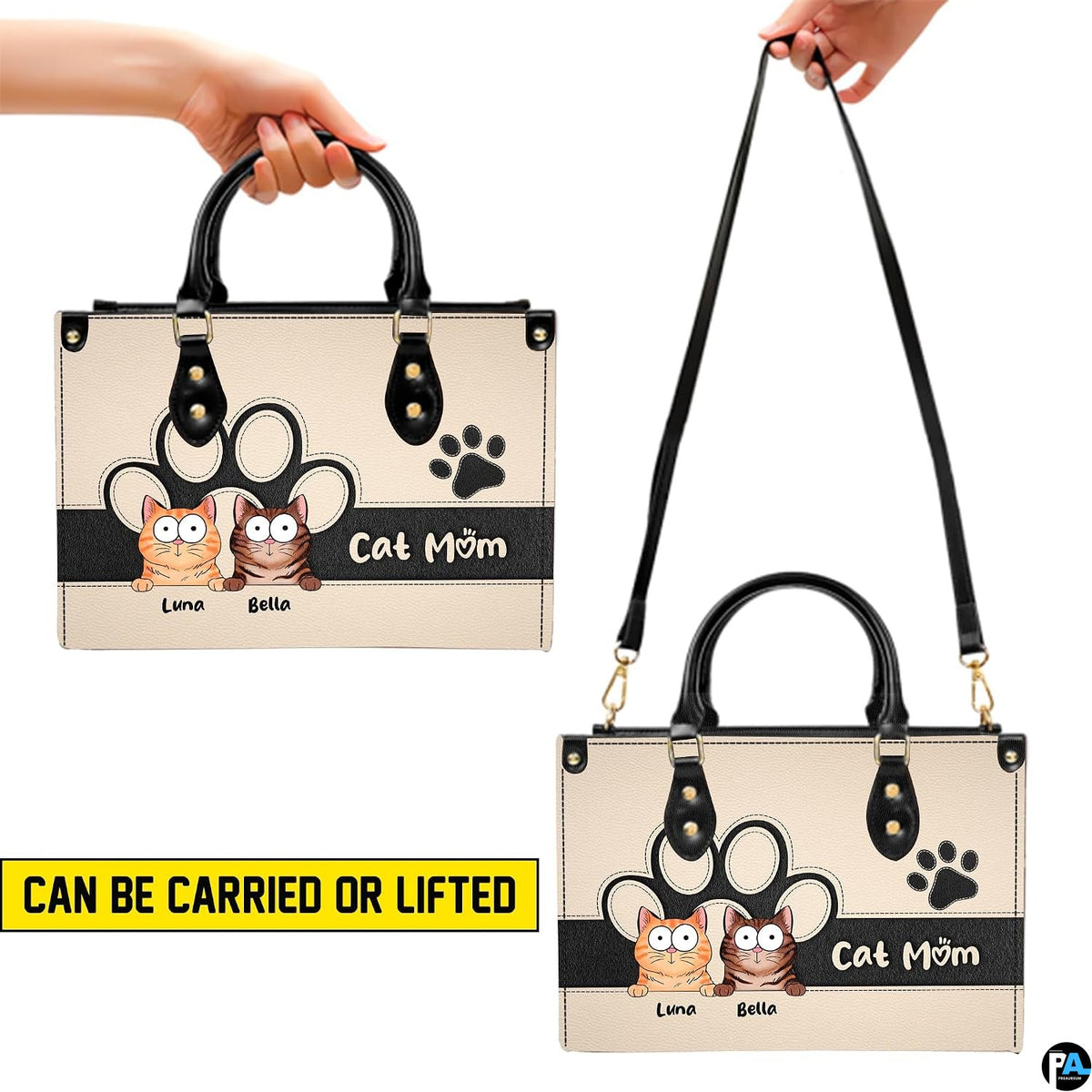 Coordinating peeking cats tote handbag and zippered wallet duo
