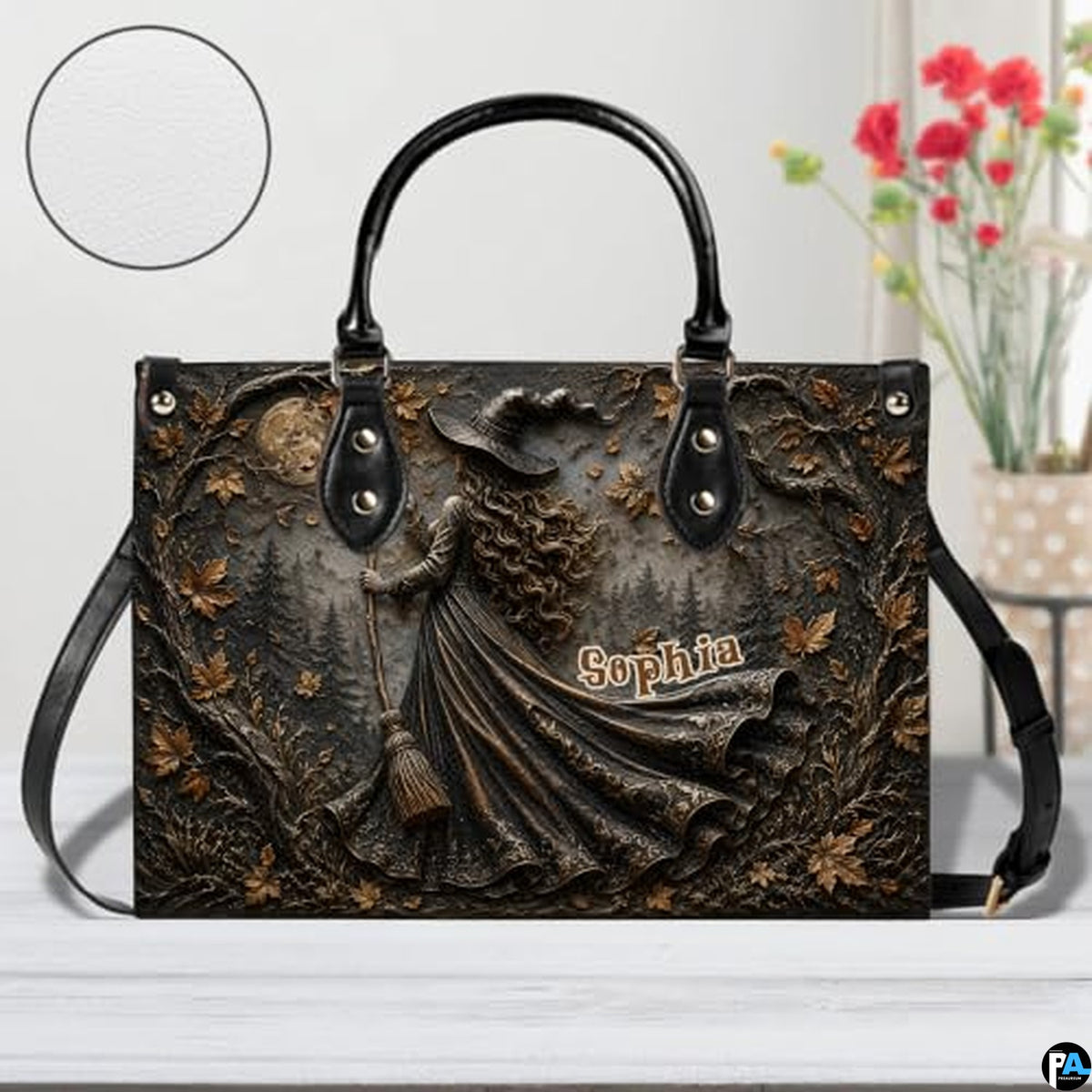 Personalized Witch Handbag with Purse, Custom Name Gothic Leather Bag Set for Women, Halloween Shoulder Bag, Witch Gift