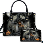 Personalized Halloween Leather Handbag – Custom Witch 3D Printing Effect Purses For Women – Spooky Gothic Shoulder Bag